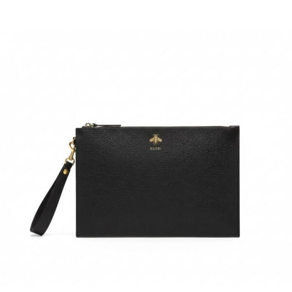 Gucci Animalier Bee Clutch Black Leather
