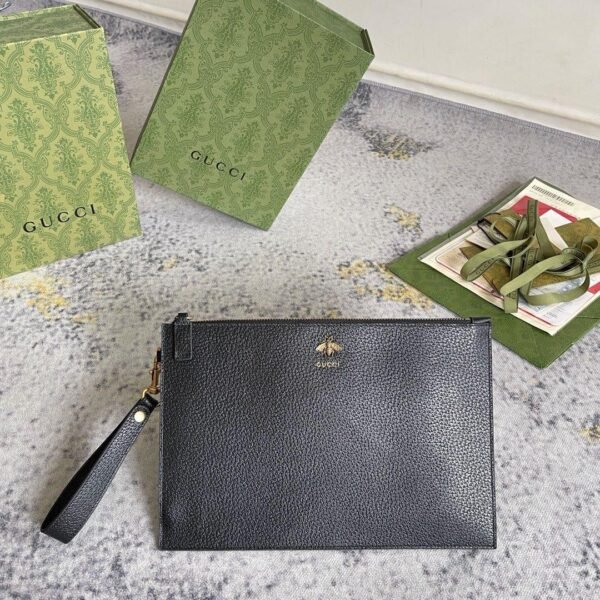Gucci Animalier Bee Clutch Black Leather