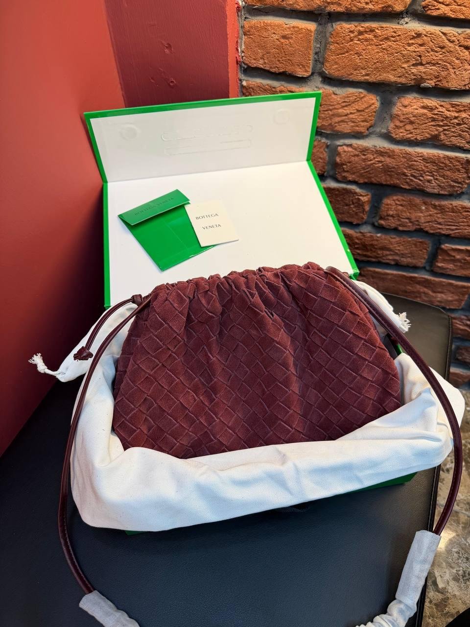 Bottega Veneta Suede Woven Shoulder Bag "Burgundy"