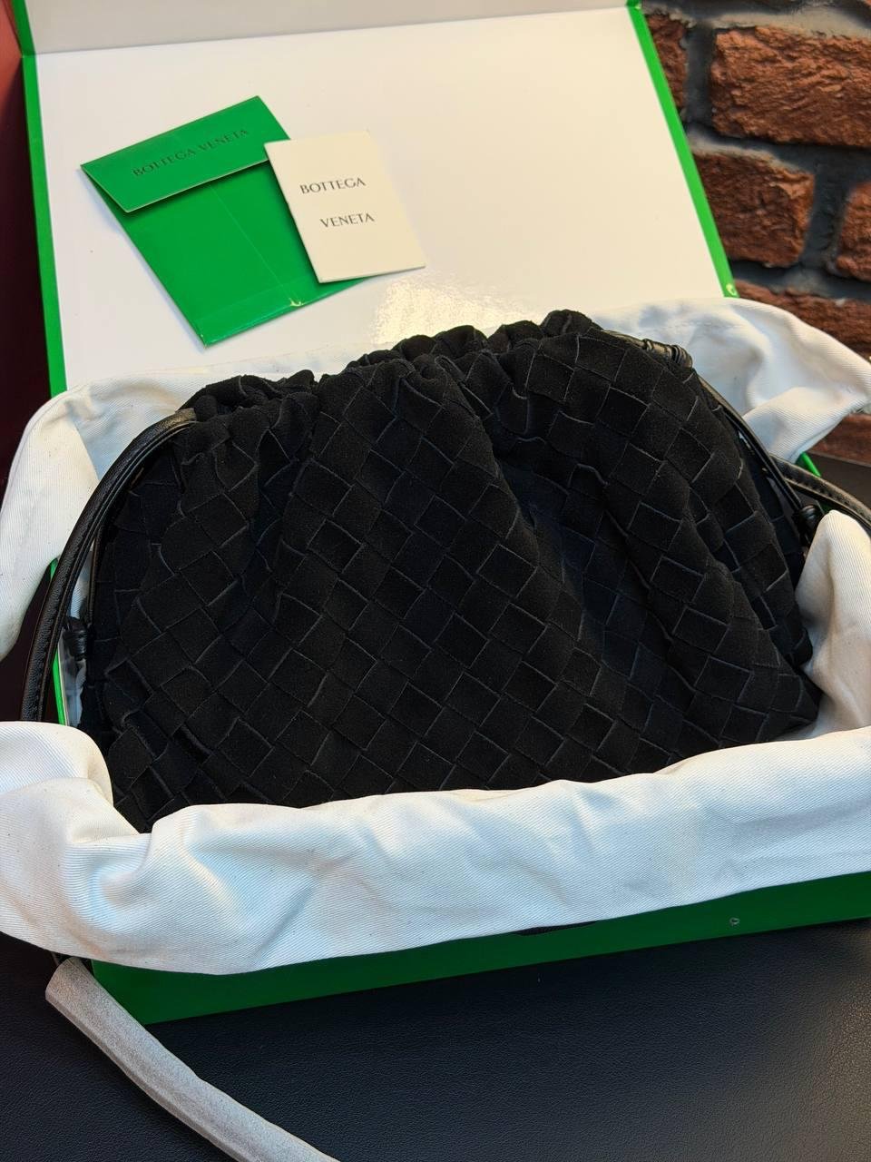 Bottega Veneta Suede Woven Shoulder Bag "Black"