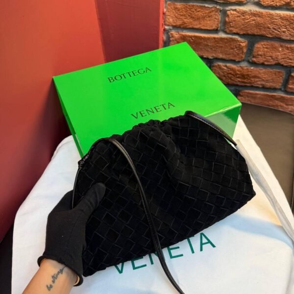 Bottega Veneta Suede Woven Shoulder Bag "Black"